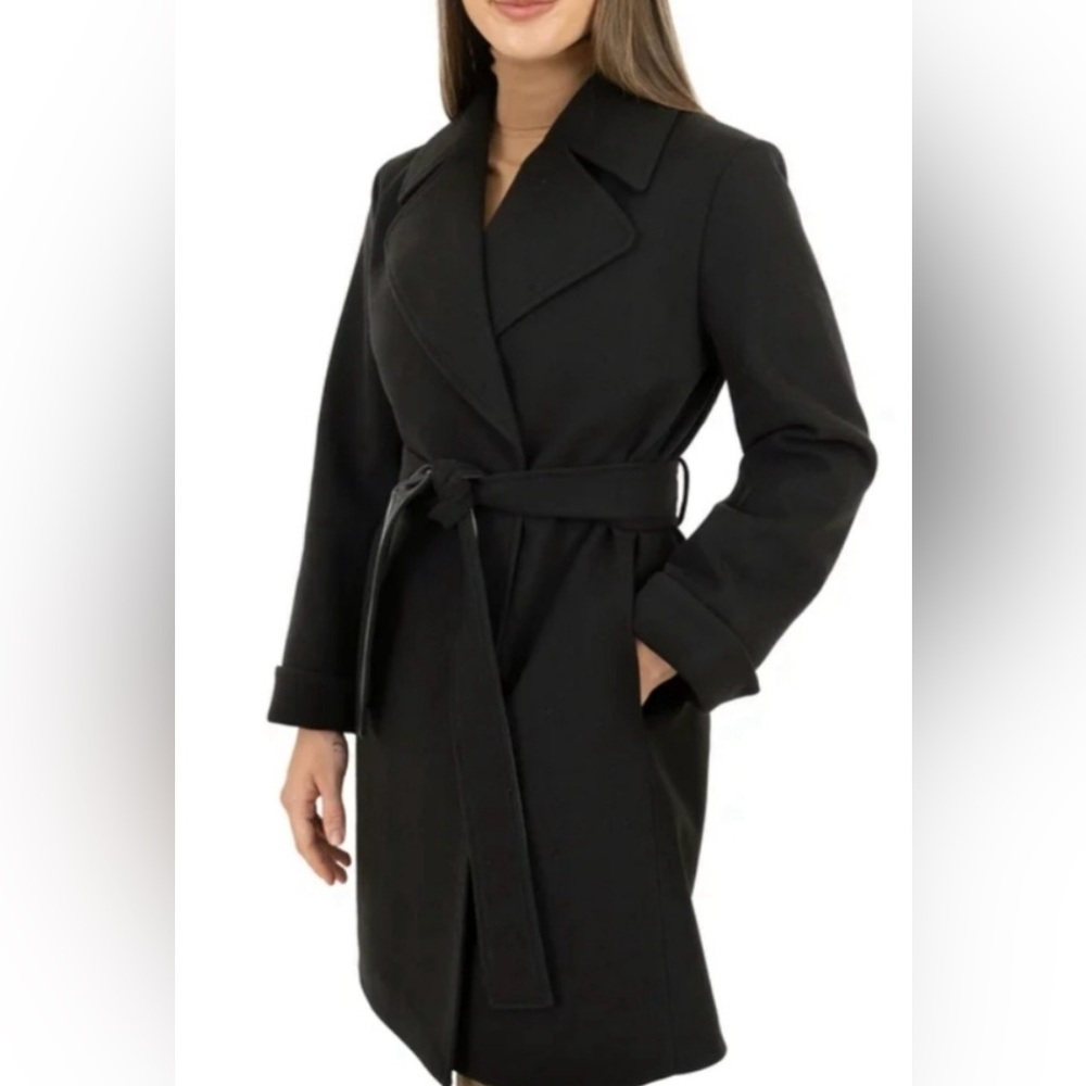 Frye Womenβs Black Wrap Coat Self Tie Belt β Small β NWT - Picture 4 of 11